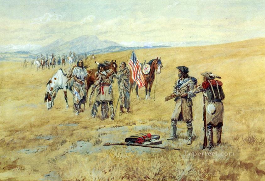 capitaine lewis rencontre les shoshones 1903 Charles Marion Russell Indiens d’Amérique Peintures à l'huile